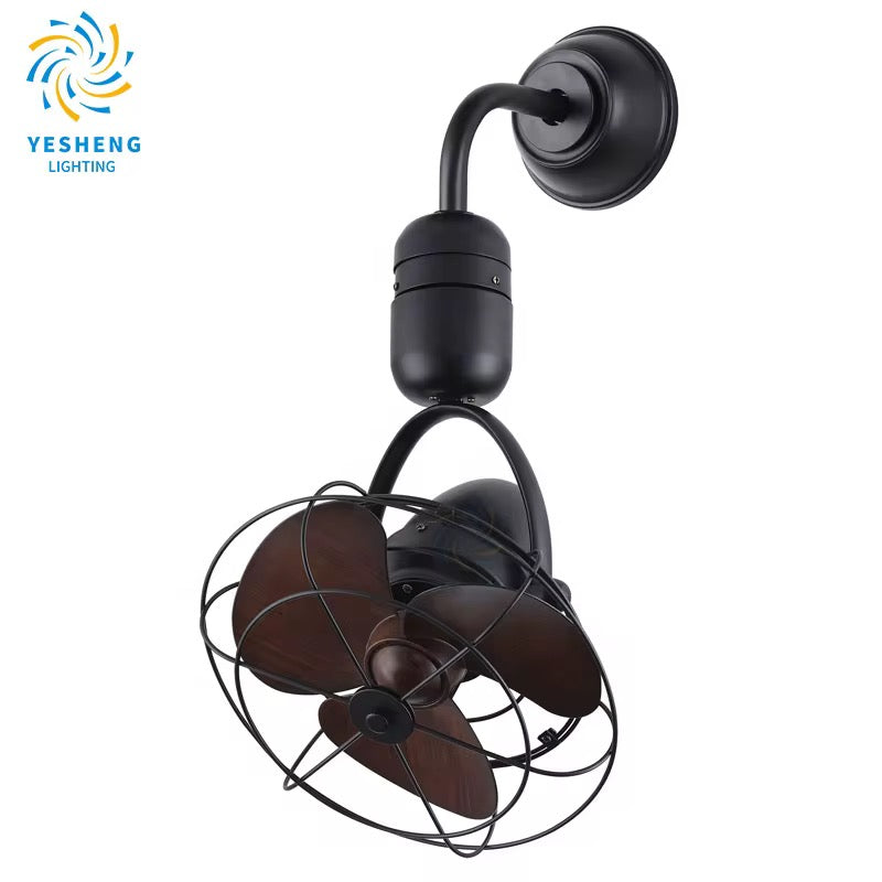 Vintage Industrial Cage Wall-Mounted Fan – Rustic Bronze Metal Decorative Fan for Home & Office